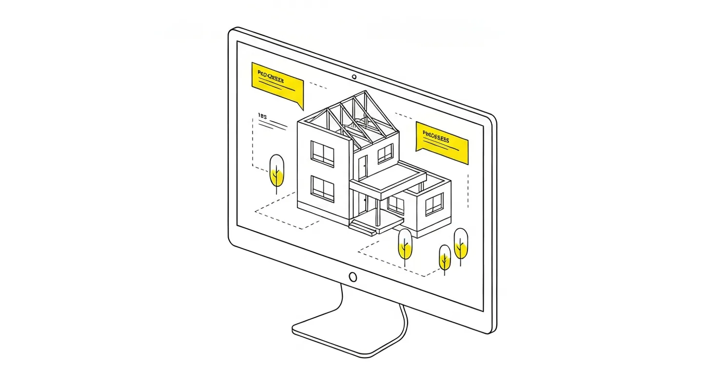 Monitor displaying generated architectural render variants
