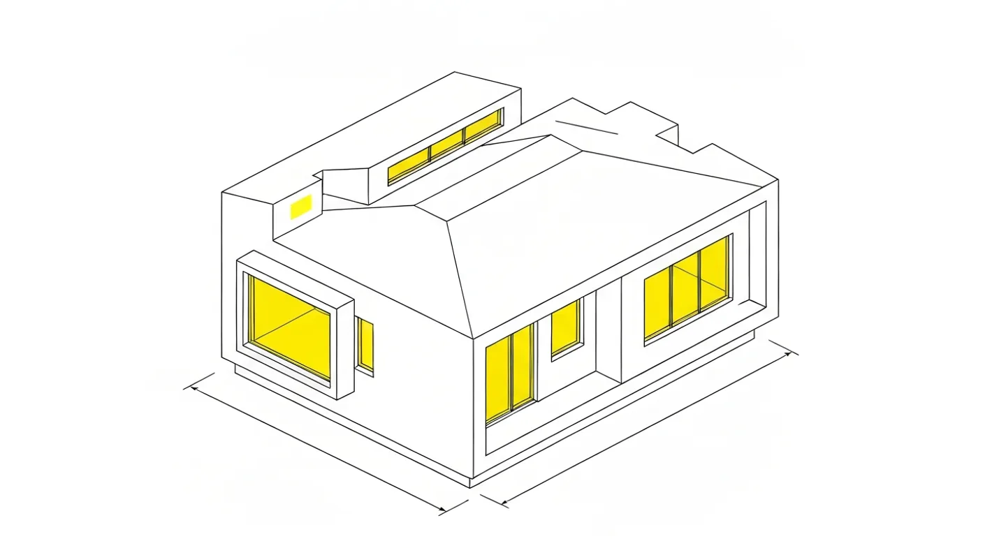 Three-dimensional building model split into structural layers