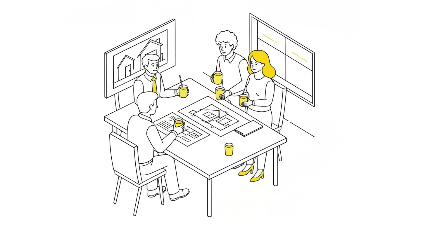 Investor and architect discussing requirements over floor plans